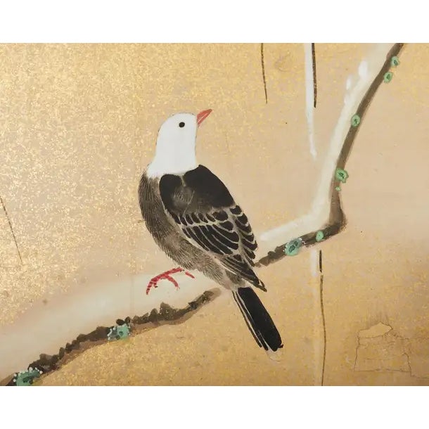 Japanese Showa Four Panel Screen Snowy Winter Landscape For Sale In Sacramento - Image 6 of 12