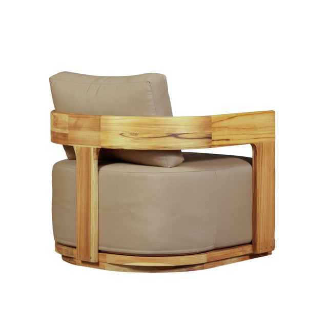 Eclipse Outdoor Solid Teak Wood Chair - Light Brown Fabric For Sale - Image 10 of 13
