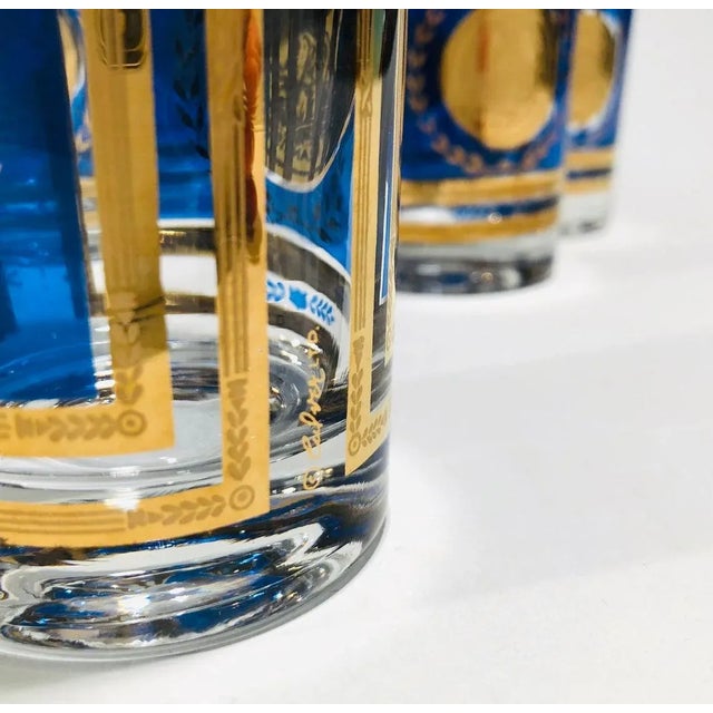 Mid-Century Modern Vintage Culver Blue & 22k Gold Coin Highball Cocktail Glasses - Set of Six For Sale - Image 3 of 6
