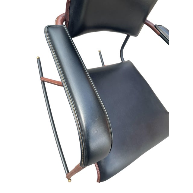 Stitched Leather Rocking Chair by Jacques Adnet, 1950s For Sale - Image 9 of 10