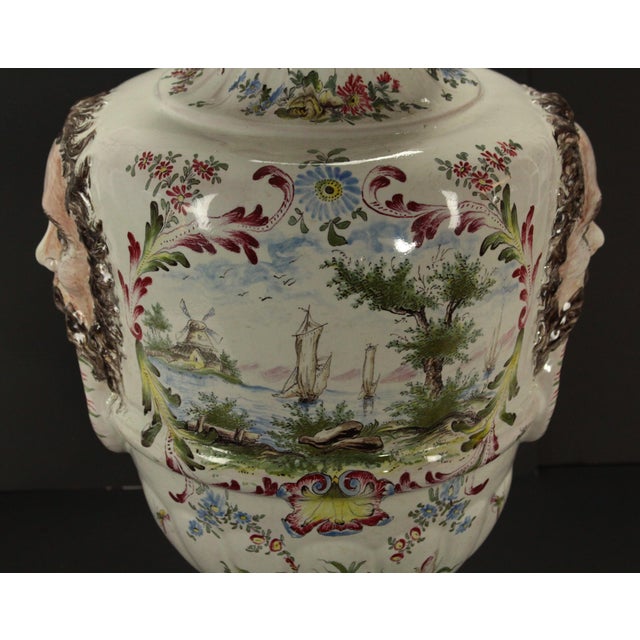 19th Century 19th Century Hand Painted Faience Lidded Urn Veuve Perrin, France For Sale - Image 5 of 12