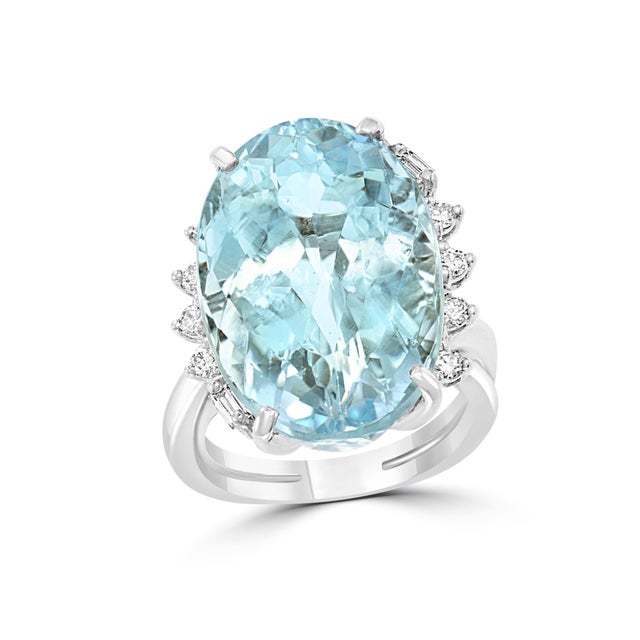 25 Carat Natural Aquamarine and Diamond Cocktail Ring 18 Karat Gold, Estate For Sale - Image 17 of 18