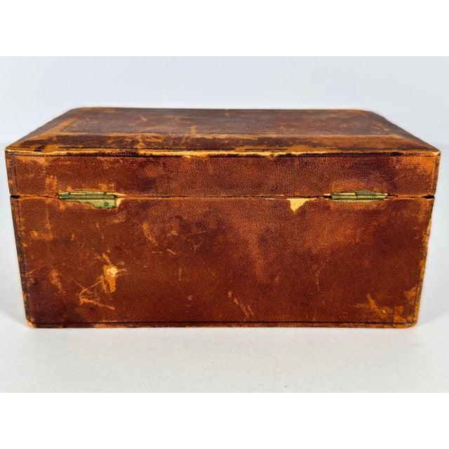 French Antique Dennison's Jewelry Cleaning Kit: Dovetail Leather Box For Sale - Image 3 of 10