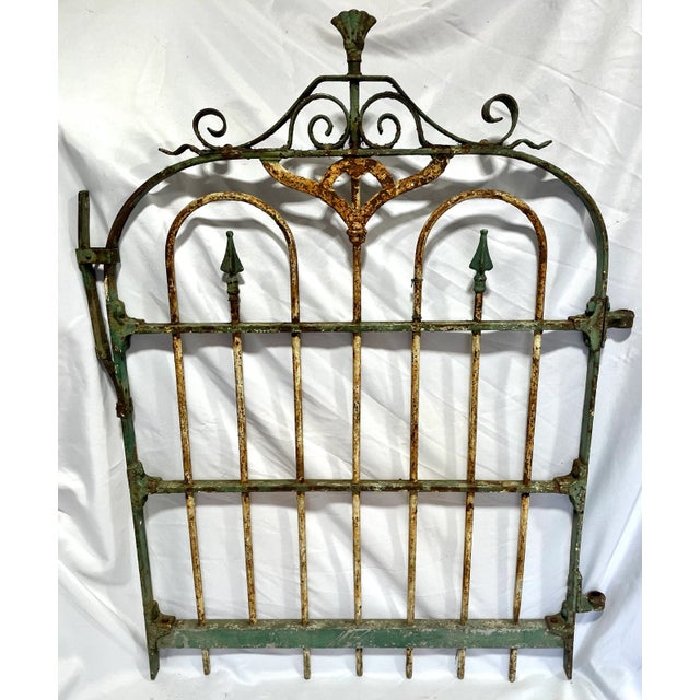 Imported from France. Very heavy handcrafted iron gate with original hardware. Priceless naturally aged painted patina....