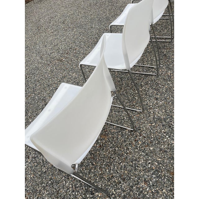 Set of 8 Vintage Chrome Dining /Office Stackable White Vinyl Chairs