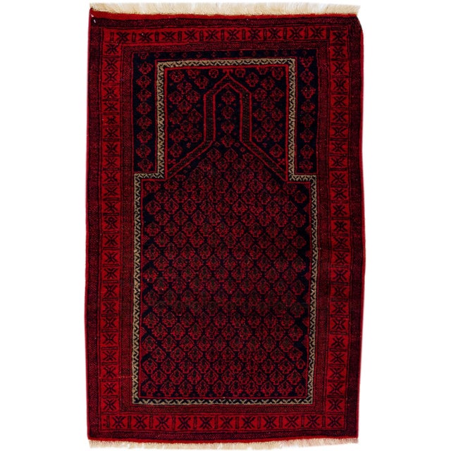 Textile 1960s Vintage Persian Balouch Handmade Red Medallion Wool Rug For Sale - Image 7 of 7