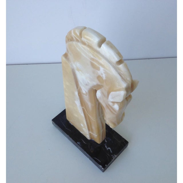 Cream Vintage C.1970's Tall Marble Trojan Horse on Marble Base For Sale - Image 8 of 11