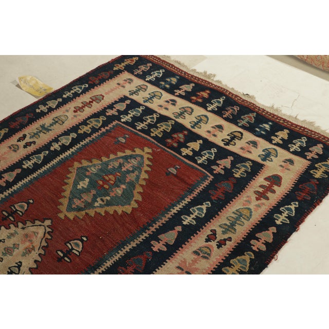 1950s Vintage Turkish Kilim Rug in Red With Beige-Brown and Midnight Border For Sale - Image 5 of 7
