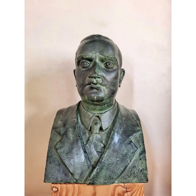 Signed Bronze Bust, 1950s For Sale - Image 3 of 3