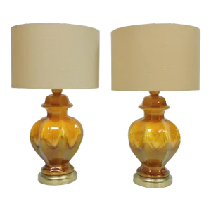 1970s Royal Haeger Mid-Century Modern Ceramic Drip Table Lamps - a Pair
