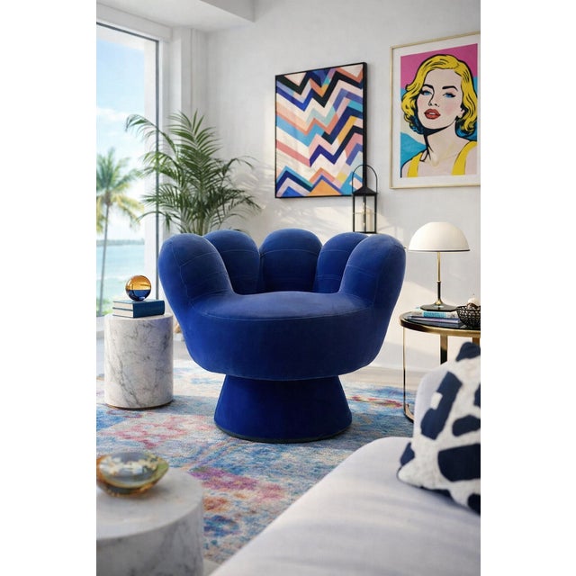 Royal Blue Pop Art Hand Chair Swivel Lounge Chair in the Manner of Pedro Friedeberg Striking American pop art–style hand...