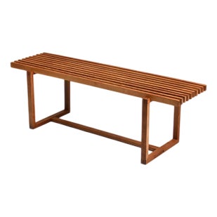 Vintage Oak Slatted Bench For Sale