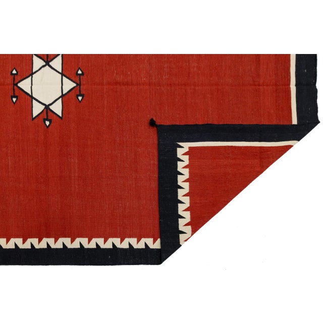 9x12 Modern Navajo Style Flatweave Red Wool Area Rug - Geometric Star & Diamond For Sale - Image 4 of 11