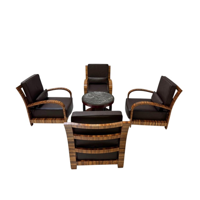 Vintage French Art Deco Lounge Chairs with Leather Cushions, 1930s, Set of 4 For Sale - Image 11 of 11