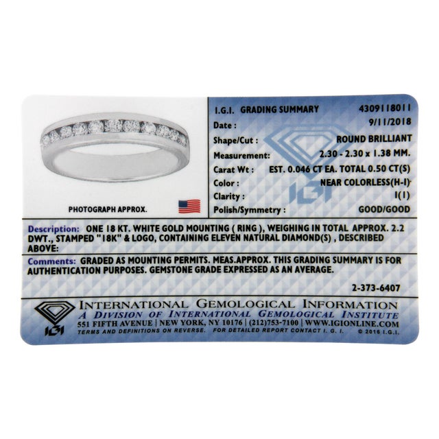 Early 21st Century IGI Certified 1/2 Cttw Round Brilliant Cut Diamond 18K White Gold Channel Set Eternity Style Wedding Band Ring - Size 8 For Sale - Image 5 of 7
