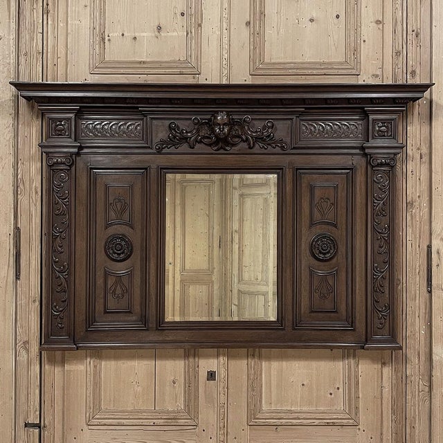 Early 20th Century Antique Italian Renaissance Revival Walnut Mantel Mirror For Sale - Image 5 of 17