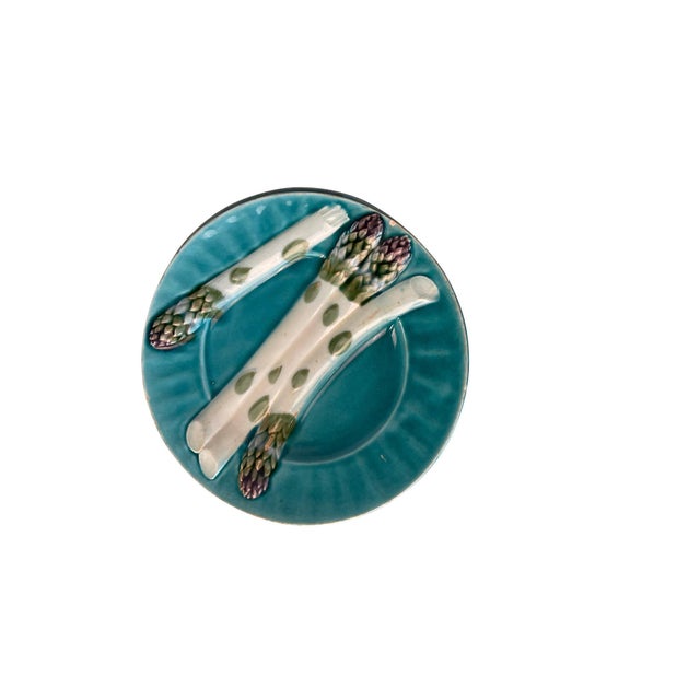 French Majolica Depose KG Luneville Asparagus Plates - Set of 7 For Sale - Image 10 of 18