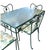 Russell Woodard 1986 Cast Iron Outdoor Garden Dining Set With Original Pebble Textured Semi Opaque Glass Top - Set of 5 For Sale - Image 4 of 9