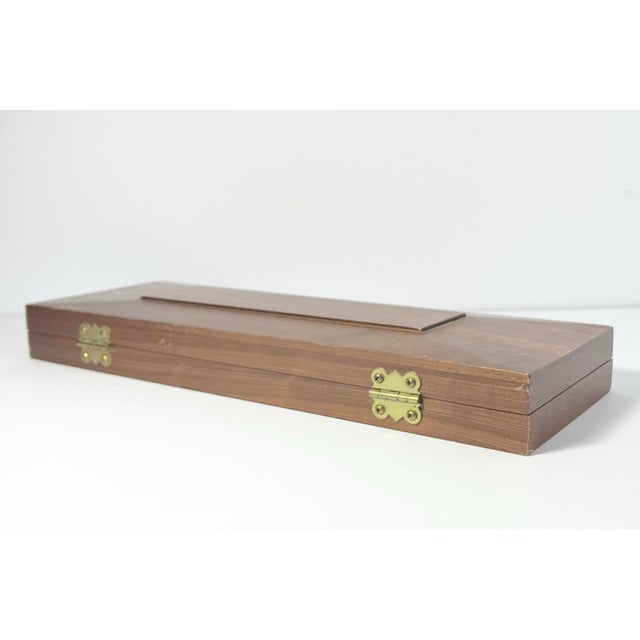 Vintage Carvel Hall 3-Piece Stainless Carving Knife & Fork Set With Wooden Case For Sale - Image 9 of 10