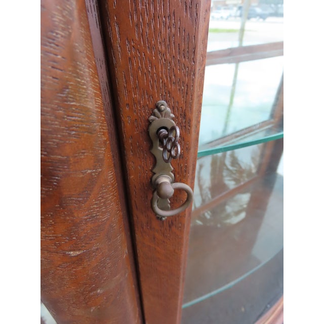 Late 1800s Large Tall Tiger Oak Leaded Stain Glass Curio Cabinet Cupboard 6573 For Sale - Image 15 of 18