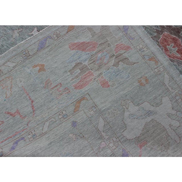 Large Turkish Oushak Reproduction Rug in Light Green Made With Hand Spun Fine Wool For Sale - Image 12 of 13