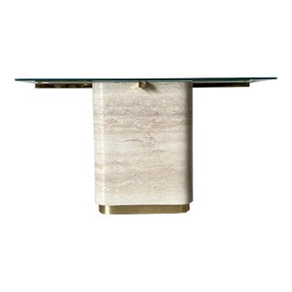 Postmodern Faux Travertine Laminate Glass Top Console Table For Sale