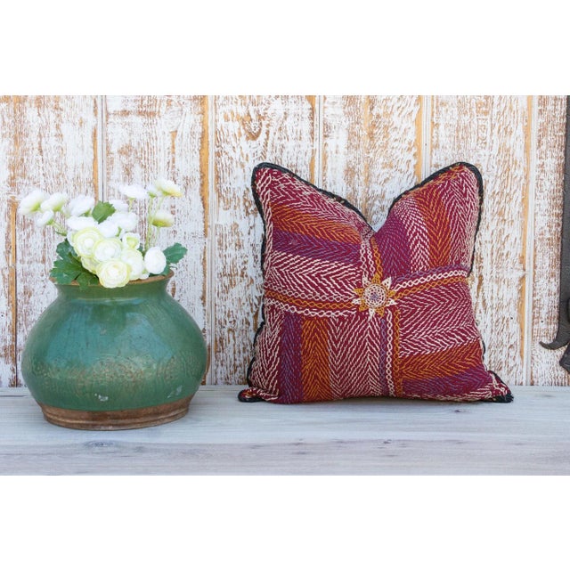 Maroon Tulip Sindh Sami Square Pillow For Sale - Image 8 of 9