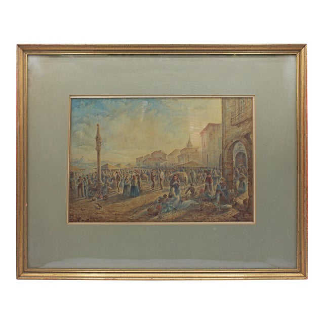 "Market Day," C. 1900 Framed Aquatint Print For Sale