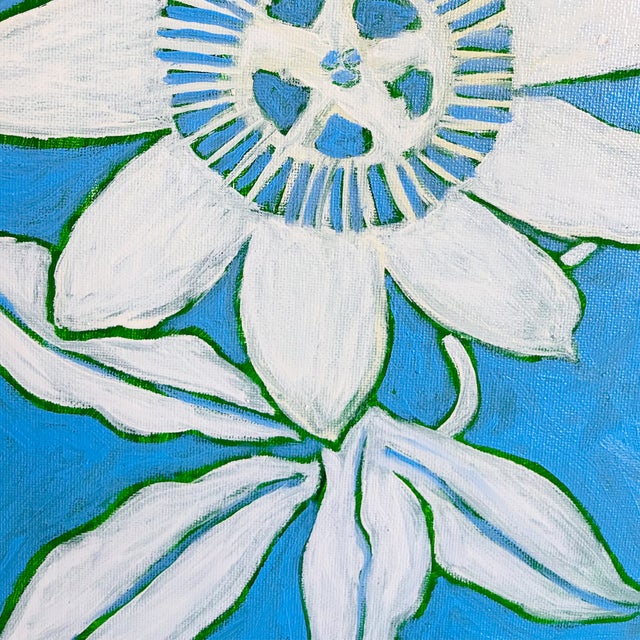 Chippendale Set of Six Original Framed Flower Paintings, Bright Botanical Wall Art, Oil on Canvas in Bamboo Frame Palm Beach For Sale - Image 3 of 7