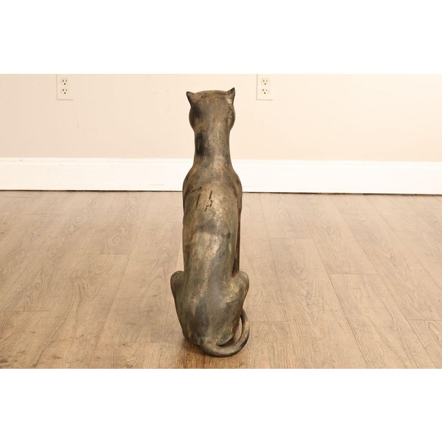 Egyptian Revival Bronze Pair Of Seated Cat Garden Sculptures For Sale - Image 13 of 18