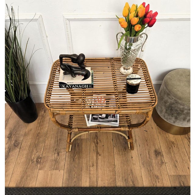 Tito Agnoli Italian Bamboo Rattan Side Table by Tito Agnoli, 1960s For Sale - Image 4 of 10