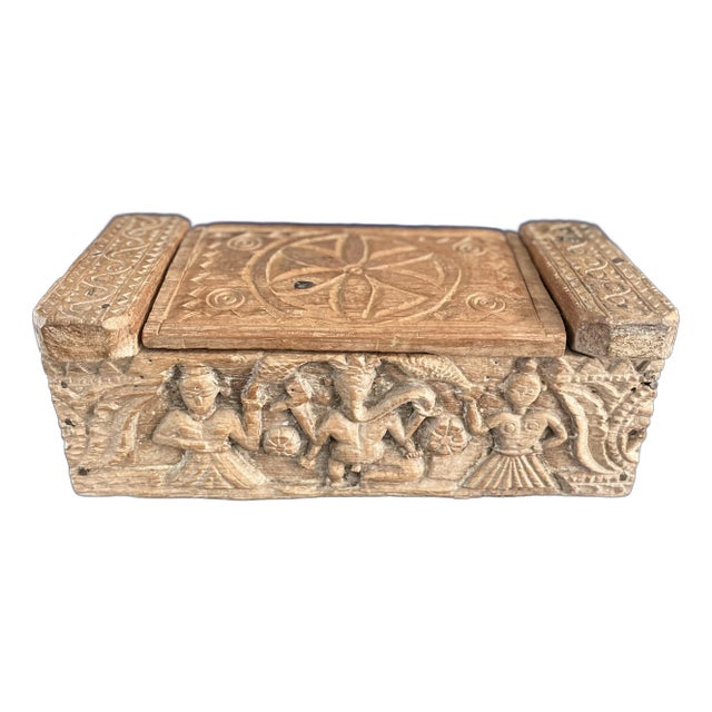 Vintage Handcrafted Carved Hindu Vibhuti Box For Sale