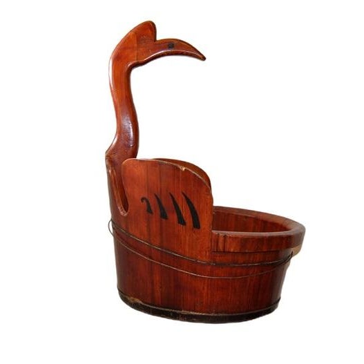 Art Nouveau Buddhist Asian Bird Effigy Wood Bucket Tub Basin Japanese Crane Late 19th Century For Sale - Image 3 of 9