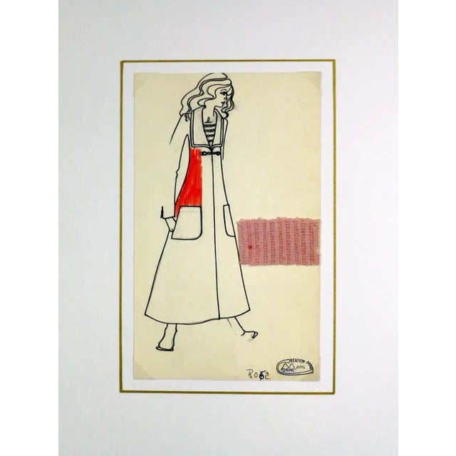 Vintage Paris Fashion Drawing - Knit Overcoat, C. 1980 For Sale - Image 4 of 7