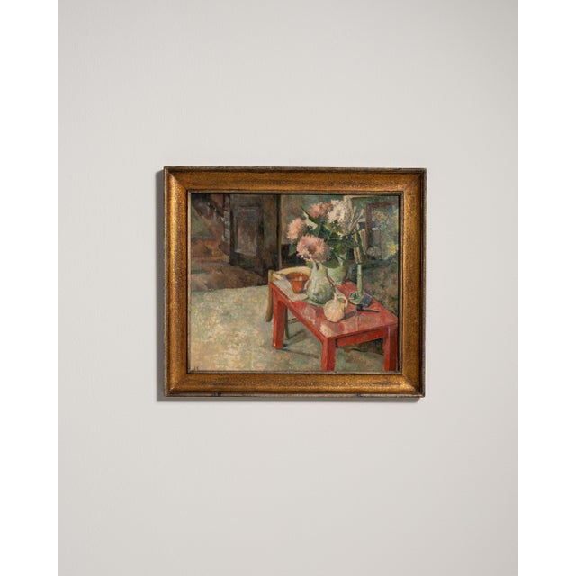 French 20th Century French Gold Framed Oil on Panel Still Life For Sale - Image 3 of 15