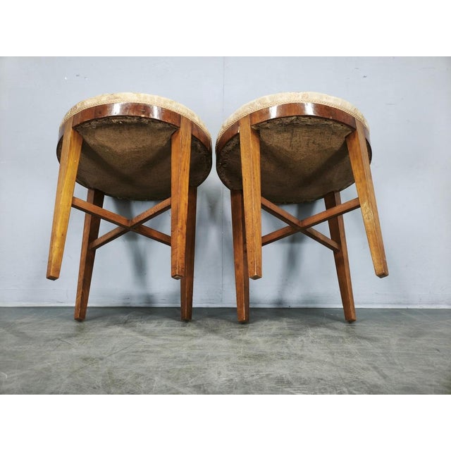 Art Deco Walnut and Beech Stools, Czechoslovakia, 1930s, Set of 2 For Sale - Image 3 of 12