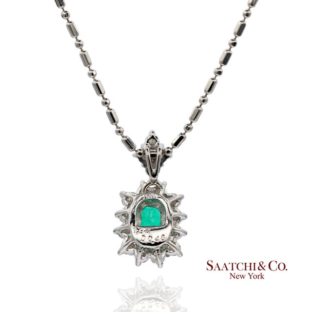 Early 21st Century Gia Certified Platinum 900 Emerald & Diamond Pendant With Platinum 850 Chain For Sale - Image 5 of 13