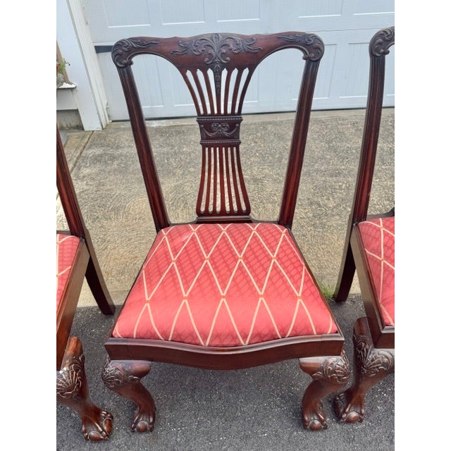 Vintage Mahogany Set of 4 English Chippendale Style Dining Chairs Ball and Claw Feet For Sale - Image 4 of 17