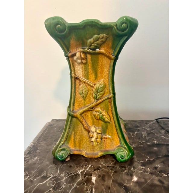 Vintage Majolica Style Glazed Pottery Vase With Parrot For Sale - Image 9 of 9