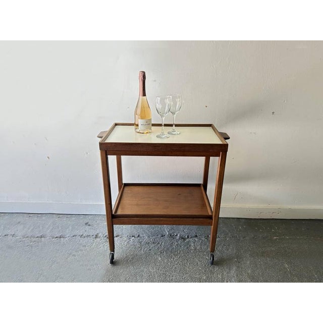 Mid Century Vintage Teak Drinks Trolley Bar Cart with Removable Trays, 1960s For Sale - Image 9 of 9