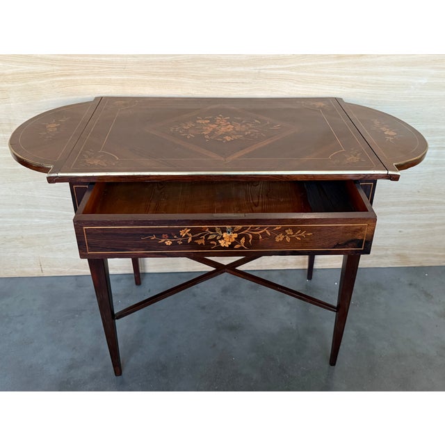 Late 19th Century Italian Classic Walnut Marquetry Desk Writing Table With Two Leafs For Sale - Image 10 of 12