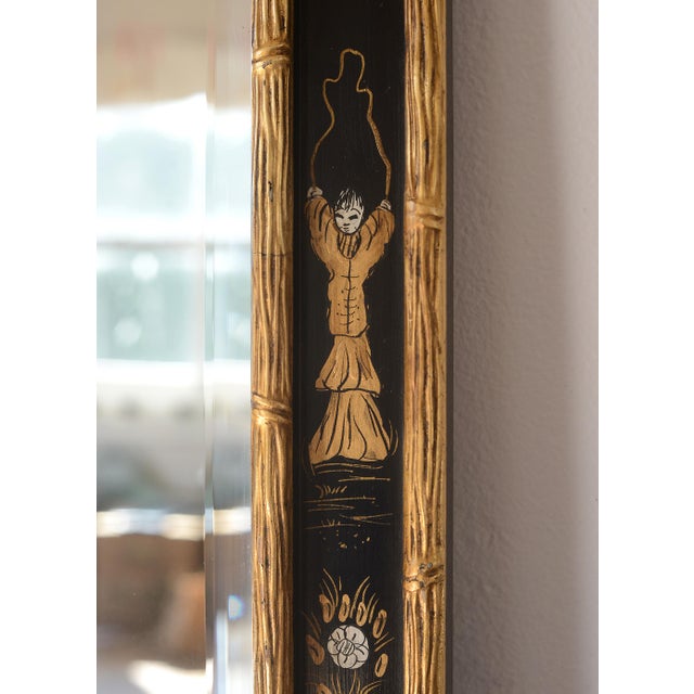 1950s Mid Century Hollywood Regency Chinoiserie Black & Gold Wall Mirror For Sale - Image 4 of 15