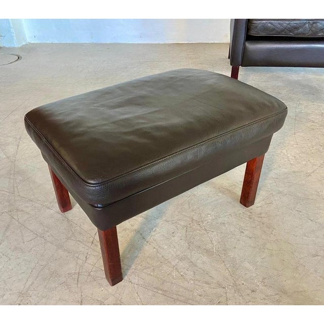 1970s Set of Vintage Danish Brown Leather Lounge Chair and Ottoman from Stouby, 1970s For Sale - Image 5 of 18