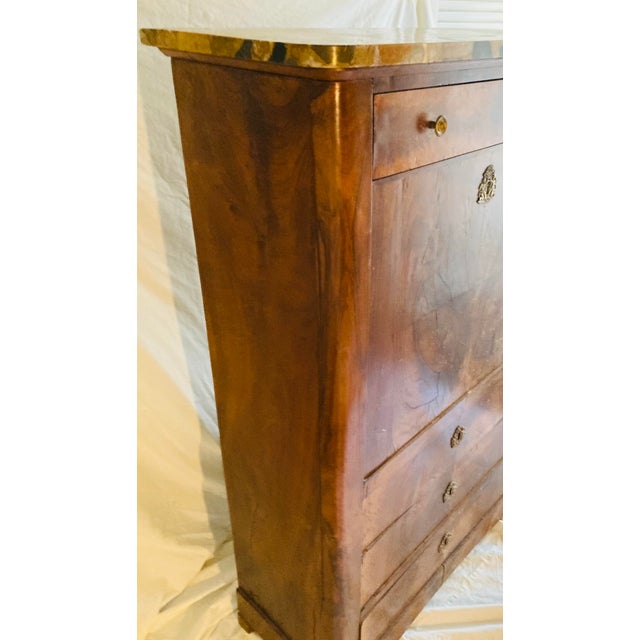 Antique French Louis Philippe Secretary in Walnut With Marble Top Leather Gilt Embossed Writing Surface For Sale - Image 9 of 11