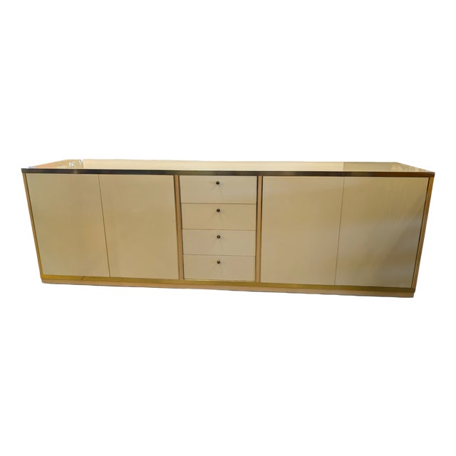 Vintage Beige and Gold Lacquered Wooden Sideboard, 1970s For Sale