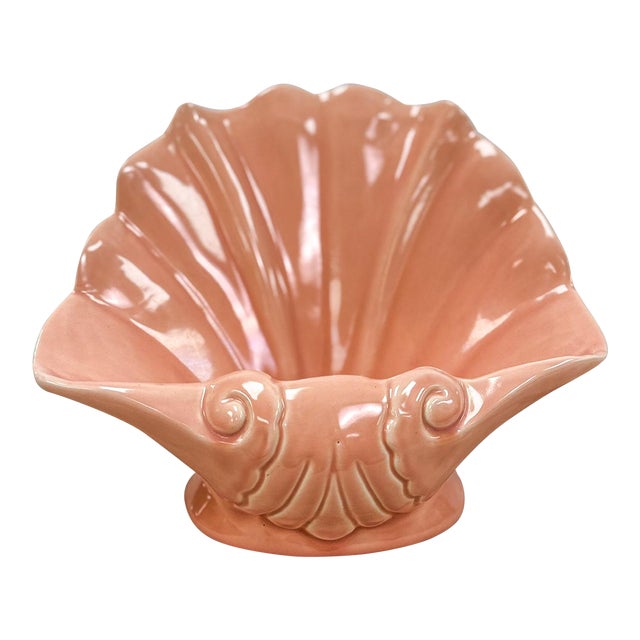 Vintage Pink Shell Planter by "Pacific" Hollywood Regency & MCM Decor Made Usa For Sale