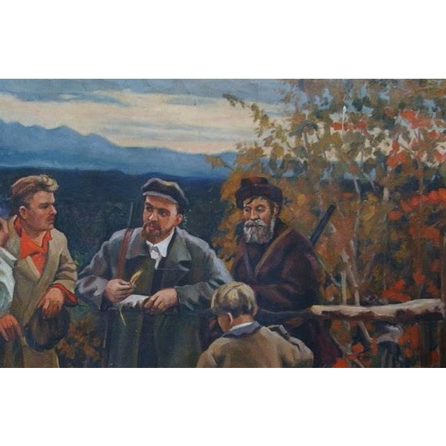Campaign 1970s Lenin and the Peasants, Oil Painting, Socialist Realism 118-178 For Sale - Image 3 of 6
