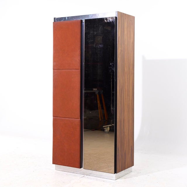 Mid-Century Modern Pulaski Mid Century Rosewood, Leather and Chrome Armoire Dresser For Sale - Image 3 of 9