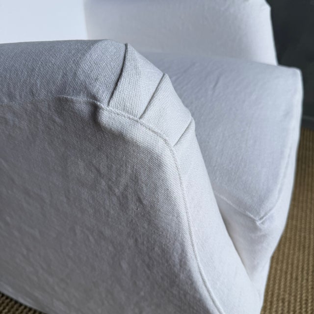 Linen Custom Slip Covered Linen English Arm Chair Made to Order With Down Cushion For Sale - Image 8 of 9