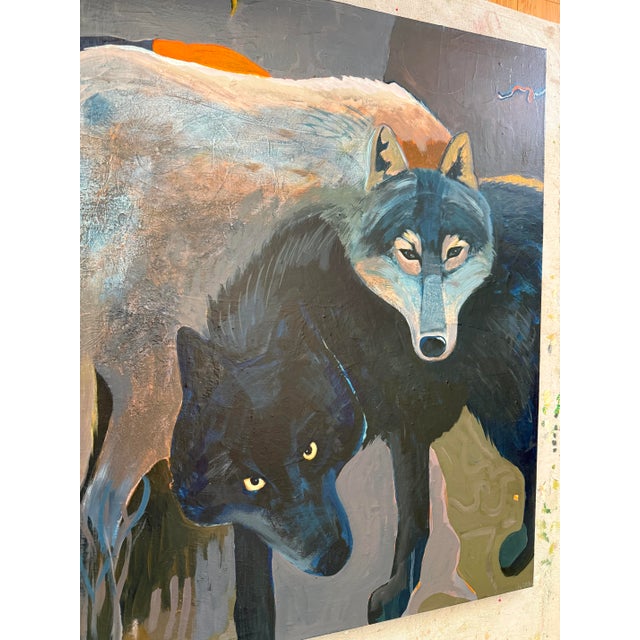 Paint "Yin Yang" Two Wolves Painting by LWren Walraven For Sale - Image 7 of 12